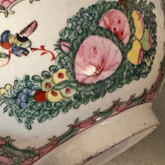 Vintage Chinese Famille Rose Medallion Porcelain Bowl Hand Painted W WOOD STAND - Picture 16 of 16